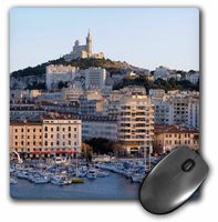 3dRose France, Marseille. Vieux-Port with Basilique Notre Dame de la Garde, Mouse Pad, 8" by 8" (mp_227261_1)