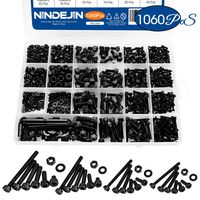 NINDEJIN M2 M3 M4 M5 Alloy Steel Socket Head Cap Screws Nuts Set 1060pcs Carbon Steel Screws Assortment Kit