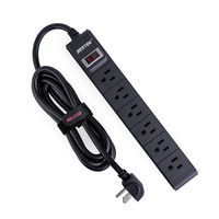 BESTEK 6-Outlet Surge Protector Ultra Slim 15A 125V Commercial Power Strip with 6-Foot Long Extension Cords and Right-Angled Flat Plug, 200 Joules, FCC ETL Listed, Black (Renewed)