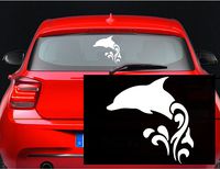 Dolphin Jumping Splashing Waves Tribal Vinyl Decal Sticker for Car Laptop Window Bumper Sticker (11" inches (White)