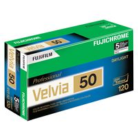 Fujifilm 16329185 Fujichrome Velvia 120mm 50 Color Slide Film ISO 50 - 5 Roll Pro Pack (Green/White/Purple)