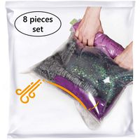 8 Travel Space Saver Bags - No Vacuum or Pump Needed - for Clothes - Reusable - Luggage Compression - Set of 4 L and 4 M Sacks - Transparent