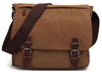 Kenox Vintage Classic Canvas Laptop Messenger Bag Crossbody School Bag Business Briefcase Brown 16 Inches