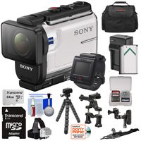 Sony Action Cam HDR-AS300R Wi-Fi HD Video Camera Camcorder & Live Remote with Bike Handlebar & Helmet Mounts + 64GB Card + Battery & Charger + Case + Tripod Kit