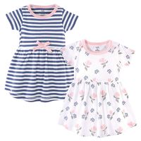 Touched by Nature Girls, Toddler, and Baby Organic Cotton Short-Sleeve Dresses, Rose And Berries, 12-18 Months