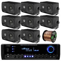 Pyle PT390BTU Bluetooth Digital Home Theater 300-Watt Stereo Receiver Bundle Combo With 8x 3'' Inch 3-Way Wall Mount Black Speakers + Enrock 50 Feet 16g Speaker Wire