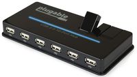 Plugable USB Hub, 10 Port - USB 2.0 with 20W Power Adapter and Two Flip-Up Ports