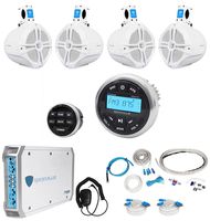 Rockville RGHR2 Marine Bluetooth Receiver+Remote+(4) 8" Wakeboards+Amplifier+Kit