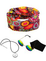 3 Pieces Hippie Costume Set, Include Peace Sign Necklace, Headband, Sunglasses for Theme Parties (Style C)