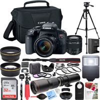 Canon EOS Rebel T7i DSLR Camera with EF-S 18-55mm f/3.5-5.6 Zoom Lens Kit + 500mm Preset f/8 Telephoto Lens + 0.43x Wide Angle, 2.2X, Deluxe Filter Kit Pro Bundle