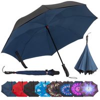 Repel Reverse Folding Inverted Umbrella with 2 Layered Teflon Canopy with Reinforced Fiberglass Ribs (Navy Blue)