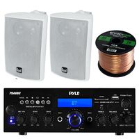 Pyle PDA6BU Amplifier Receiver Stereo, Bluetooth, FM Radio, USB Flash Reader, Aux input LCD Display, 200 Watt With Dual LU43PW Indoor/Outdoor Speakers Bundle With Enrock 50feet 16gauge Speaker Wire