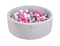 MEOWBABY 35 x 11.5 in /200 Balls Included ∅ 2.75in Foam Ball Pit for Baby Kids Soft Round Ball Pool Children Toddler Playpen Made in EU Light Grey: Light Pink/Grey/White