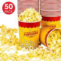 Stock Your Home 32 Oz Popcorn Bucket (50 Count) Paper Popcorn Cups for Movie Theater Concsession Carnival Party - Yellow and Red Reusable Popcorn Containers