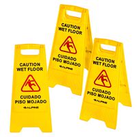 Alpine Industries 24-Inch Caution Wet Floor Sign - 3 Pack A-Frame Bright Yellow Warning Sign - Sturdy Double Sided Fold Out Bilingual Floor Safety Alert Ideal for Commercial Use