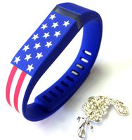 1pc Large American Flag Color Band for Fitbit FLEX Only With Metal Clasp Replacement /No tracker/+ Nice Crystals Feather Brooch