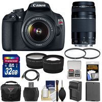 Canon EOS Rebel T5 Digital SLR Camera Body & EF-S 18-55mm IS II & 75-300mm III Lens with 32GB Card + Case + Battery & Charger + Tele/Wide Lens Kit