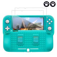 BRHE Case for Nintendo Switch Lite with 2 Game Card Storage Slots and Glass Screen Protector, Anti-Scratch Soft TPU Protector Cover Protective Grip for Nintendo Switch Lite Console (Turquoise)