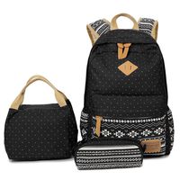 School Backpack, Aiduy Student Canvas Bookbag Lightweight Laptop Bag with Lunch Bags and Pen Case for Teen Boys and Girls (Black1, 3pcs)