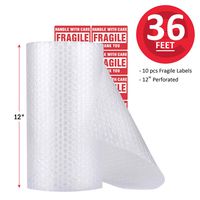 enKo (1 Pack) 12 inch x 36 feet Bubble Cushioning Wrap Roll Perforated 10 Fragile Sticker Labels for Moving Shipping Packing Boxes Supplies