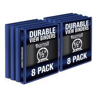 Samsill Durable .5 Inch Binder / Blue Round Ring Binder / Customizable Clear View Binder / Bulk Binder 8 Pack / Blue 3 Ring Binder / Half inch Binder