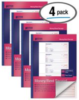 Cash Money and Rent Receipt Books, 4 Pack, Large Size, 2-Part Carbonless (White/Canary Yellow), 7-5/8 x 10-7/8 inches, by Better Office Products, 4 Sets per Page, 200 Sets per Book (800 Total Sets)