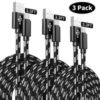USB Type C Cable, 3-Pack 3.3ft USB A to USB-C Fast Charger Nylon Braided Cord Phone Data Power Wire Compatible with Samsung Galaxy 9 8 S9 S8 S8 Plus S10,LG V30,V20,G6,Nintendo Switch,Black