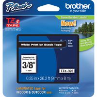 Brother Genuine P-Touch TZE-325 Tape, 3/8" (9 mm) Standard Laminated P-Touch Tape, White on Black, Laminated for Indoor or Outdoor Use, Water-Resistant, 26.2 ft (8 m), Single-Pack