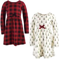 Touched by Nature Girls, Toddler, and Baby Organic Cotton Long-Sleeve Dresses, Tree Plaid Youth, 12 Years