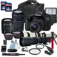 Canon EOS 80D DSLR Camera Bundle + 2 PC 16 GB Memory Card + Camera Case (3) W/18-55mm+75-300mm+500mm+650-1300mm Lenses