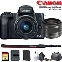 Canon EOS M50 Mirrorless Digital Camera with 15-45mm Lens (International Model) (2680C011) - Starter Bundle
