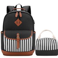 Canvas Backpack Womens Laptop Backpack with USB Charging Port, College School Backpack Teen Girls Travel Daypack Fits 15.6 inch Laptop (Black with Lunch Bag)