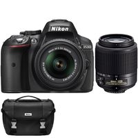 Nikon D5300 Digital SLR Camera & 18-55mm G VR DX II AF-S Zoom (Black) with 55-200mm G DX AF-S ED Lens + Case