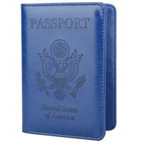 GDTK Leather Passport Holder Cover Case RFID Blocking Travel Wallet (Navy Blue)