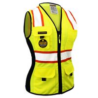 KwikSafety (Charlotte, NC) FIRST LADY Safety Vest for Women | Class 2 ANSI OSHA PPE | High Visibility Heavy Duty Mesh Pockets Zipper | Hi-Vis Construction Work Hi-Vis Surveyor Female | Yellow Medium