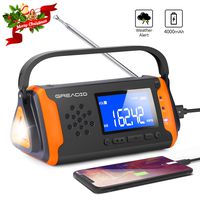 Emergency Weather Solar Radio AM/FM NOAA Crank Radio with Bright Flashlight, Weather Alert, SOS Alarm, AUX Music Player, 4000mAh Power Bank, Big LCD Display for Emergency and Hazard Weather (Orange)