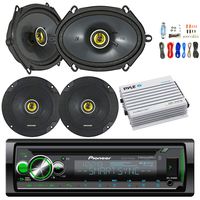 Pioneer DEH-S6000BS Car Bluetooth Radio USB AUX CD Player Receiver - Bundle Combo With 2x Kicker 6.5" 300W 2-Way Coaxial Speakers + 2x 6x8" 450W Speaker + 4-Channel Amplifier + Amp Kit
