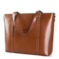 Women 15.6" Laptop Genuine Leather Shoulder Bag Work Handbag Satchel Carry-on Tote Bag in Trolley Handle by Enmain