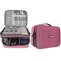 BUBM Electronic Organizer, Double Layer Travel Accessories Storage Bag for Cord, Adapter, Battery, Camera and More-a Sleeve Pouch for iPad or up to 9.7" Tablet(Large, Denim Pink)