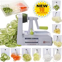 Brieftons 10-Blade Spiralizer: Strongest-and-Heaviest Vegetable Spiral Slicer, Best Veggie Pasta Spaghetti Maker for Low Carb/Paleo/Gluten-Free, With Blade Caddy, Container, Lid & 4 Recipe Ebooks