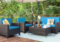 Homall 5 Pieces Outdoor Patio Furniture Sets Rattan Chair Wicker Conversation Sofa Set, Outdoor Indoor Backyard Porch Garden Poolside Balcony Use Furniture (Blue)