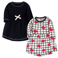 Touched by Nature Girls, Toddler, and Baby Organic Cotton Long-Sleeve Dresses, Black Red Heart, 3-6 Months