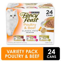 (24 pack) Purina Fancy Feast Grain Free Pate Wet Cat Food Variety Pack, Poultry & Beef Collection - 3 oz. Cans