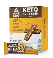 Munk Pack Peanut Butter Dark Chocolate Keto Nut & Seed Bar with <1g Sugar, 3g Net Carbs | No Added Sugar | Plant Based | Gluten Free, Soy Free | 12 Pack