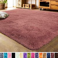 LOCHAS Luxury Velvet Shag Area Rug Modern Indoor Fluffy Rugs, Extra Soft and Comfy Carpet, Cute Color Furry Bedroom Carpets for Kids, Nursery, Girls, Baby, Living Room (3x5 Feet, Blush)