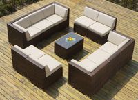 Ohana 11-Piece Outdoor Wicker Patio Furniture Sectional Conversation Set with Weather Resistant Cushions, Beige (PN1111MB)