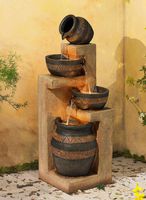 John Timberland Rustic Stoneware Bowl and Jar Outdoor Floor Water Fountain with Light LED 46" High Cascading for Yard Garden Patio Deck Home