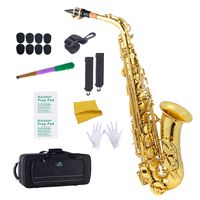 EastRock Students Alto Saxophone Gold Laquer E Flat with Hard Case,Mouthpiece,Mouthpiece Cushion Pads,Cleaning Cloth&Cleaning Rod,White Gloves,Alcohol Pads,Strap