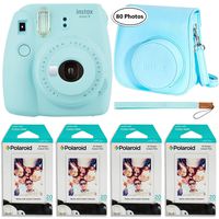 Fujifilm Instax Mini 9 Instant Camera (Ice Blue), Groovy Case and 4X Twin Pack Instant Film (80 Sheets) Bundle