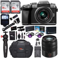 Panasonic LUMIX DMC-G7KS DSLM 4K Camera (Silver), 14-42 mm, G Vario 45-150mm, F4.0-5.6 ASPH Lens Kit, 16GB 2 Pack, Tripod, Camera Bag, Cleaning Kit, Filter Kit, Battery, Charger and Accessory Bundle
